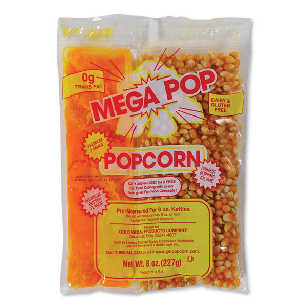 Gold Medal Mega Pop Popcorn, Butter, 8 oz Bag, 36 Bags/Carton (GOM2836)