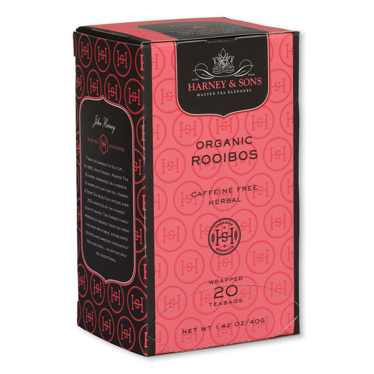 Harney & Sons Premium Tea, Organic Rooibos Herbal Tea, Individually Wrapped Tea Bags, 20/Box (HEYHSF30081) Box of 20