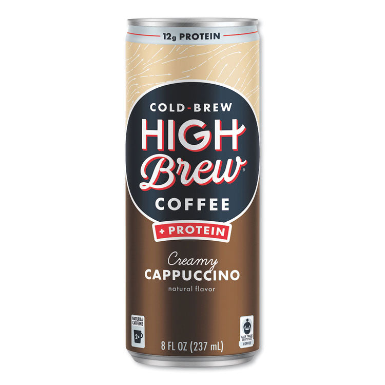 HIGH Brew® Coffee Cold Brew Coffee + Protein, Creamy Cappuccino, 8 oz Can, 12/Pack (HIH00560) Case of 12