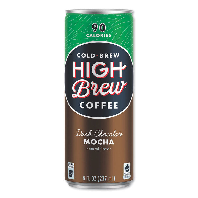 HIGH Brew® Coffee Cold Brew Coffee + Protein, Dark Chocolate Mocha, 8 oz Can, 12/Pack (HIH00503) Case of 12