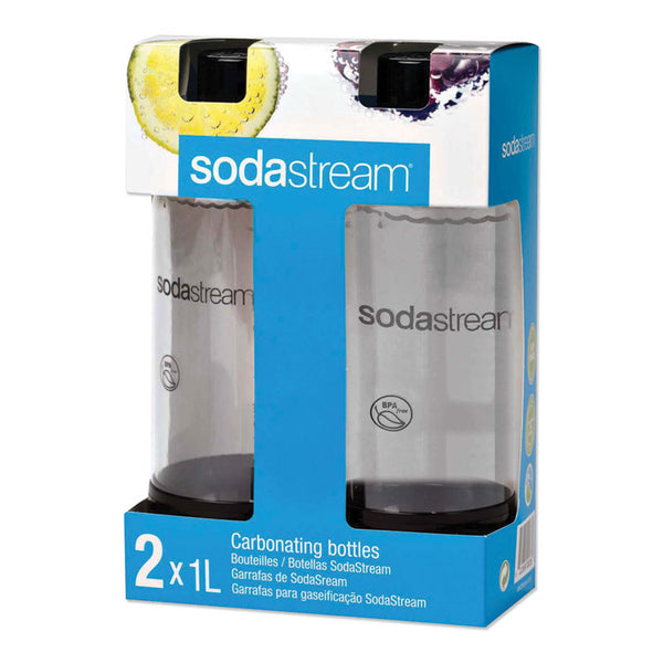 SodaStream® Carbonating Bottle Twin Pack, Plastic, 33 oz, Clear/Black (PEP1042221010)