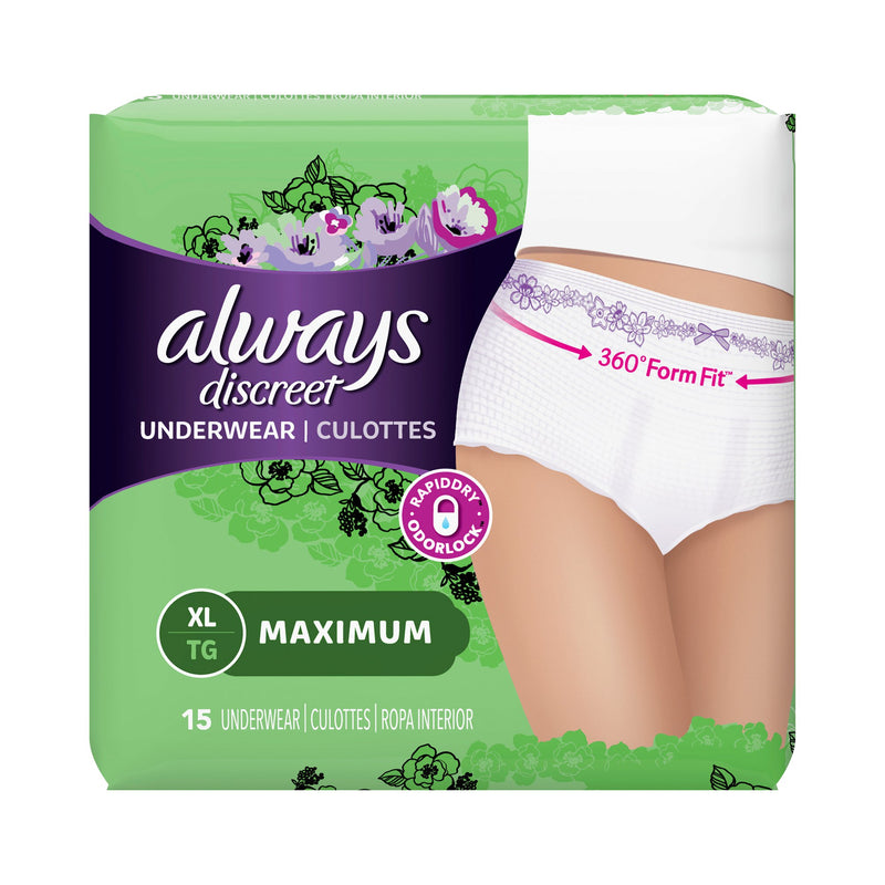 Always® Discreet Female Adult Absorbent Underwear Pull On with Tear Away Seams X-Large Disposable Heavy Absorbency (928384_PK) 15/PK