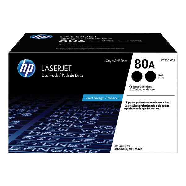 HP HP 80A, (CF280A-D) 2-Pack Black Original LaserJet Toner Cartridges (HEWCF280AD1)