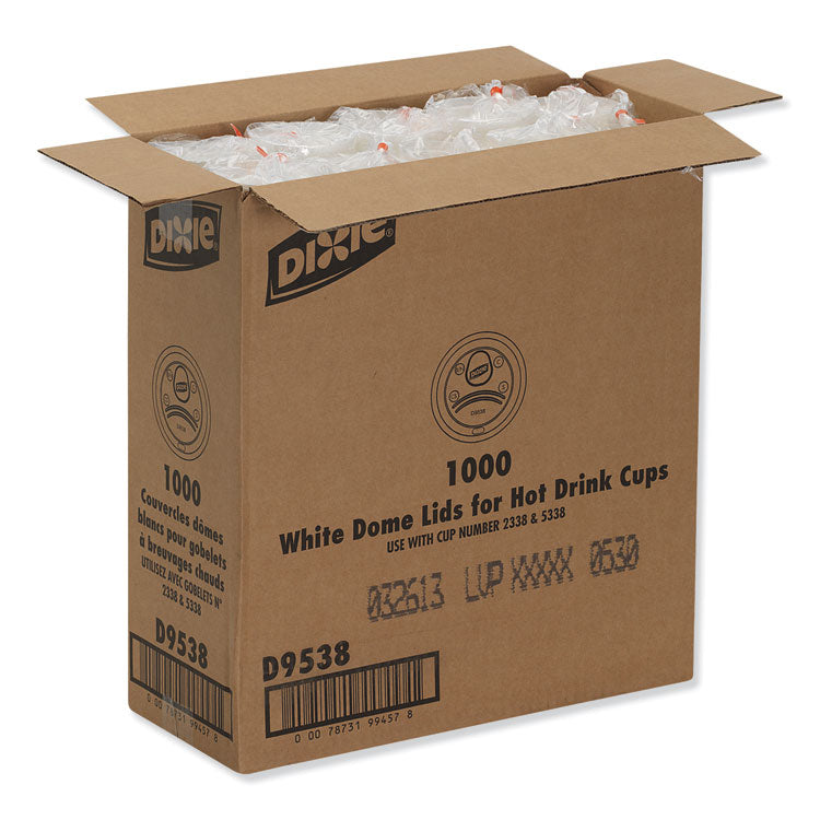 Dixie® Dome Hot Drink Lids, Fits 8 oz Cups, White, 100/Sleeve, 10 Sleeves/Carton (DXED9538)