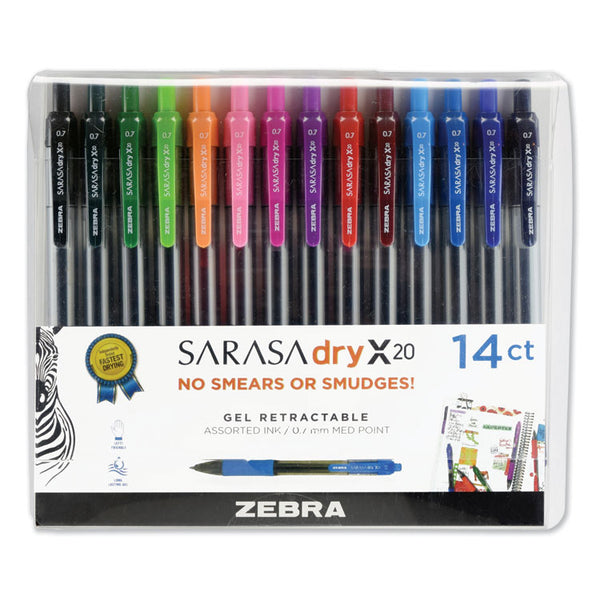 Zebra® Sarasa Dry Gel X20 Gel Pen, Retractable, Medium 0.7 mm, Assorted Ink and Barrel Colors, 14/Pack (ZEB46824) Pack of 14