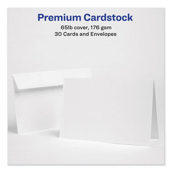 Avery® Half-Fold Greeting Cards with Envelopes, Inkjet, 65 lb, 5.5 x 8.5, Textured Uncoated White, 1 Card/Sheet, 30 Sheets/Box (AVE3378)