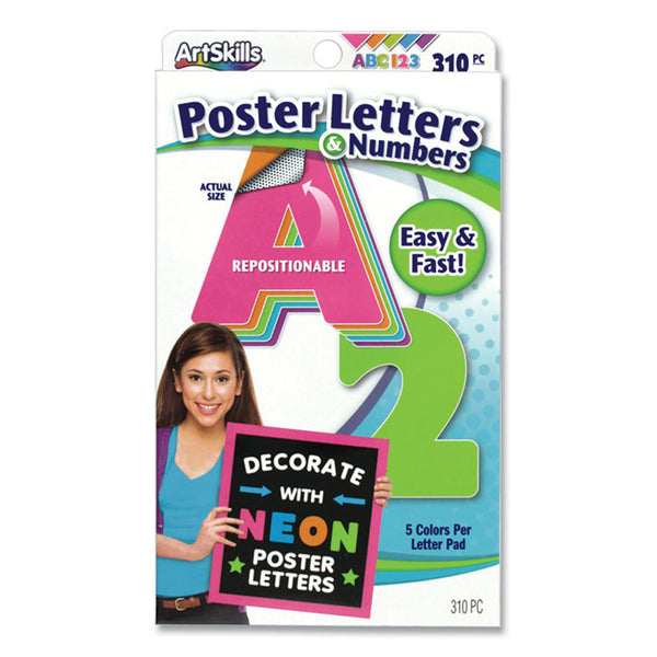 ArtSkills® Neon Color Poster Letters and Numbers, 310/Pack (ASKPA1464) Pack of 310