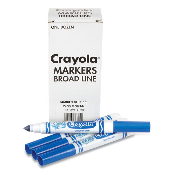 Crayola® Broad Line Washable Markers, Broad Bullet Tip, Blue, 12/Box (CYO587800042)