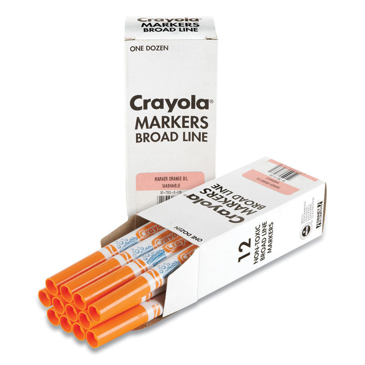 Crayola® Broad Line Washable Markers, Broad Bullet Tip, Orange, 12/Box (CYO587800036) Box of 12