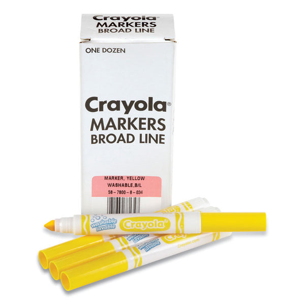 Crayola® Broad Line Washable Markers, Broad Bullet Tip, Yellow, 12/Box (CYO587800034)