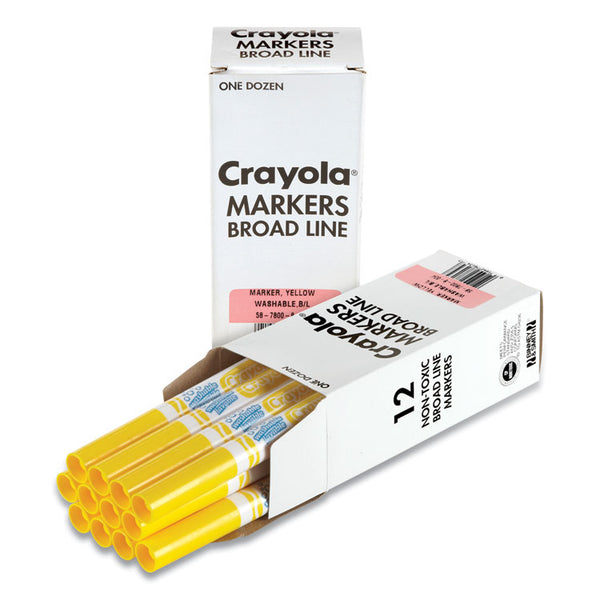 Crayola® Broad Line Washable Markers, Broad Bullet Tip, Yellow, 12/Box (CYO587800034)