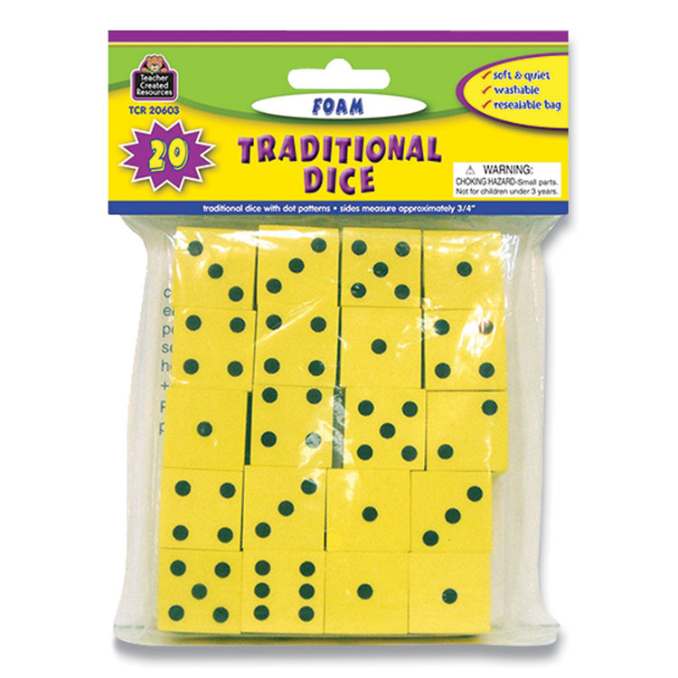 Teacher Created Resources Traditional Foam Dice, Grades K-4, 20/Pack (TCR20603) Each