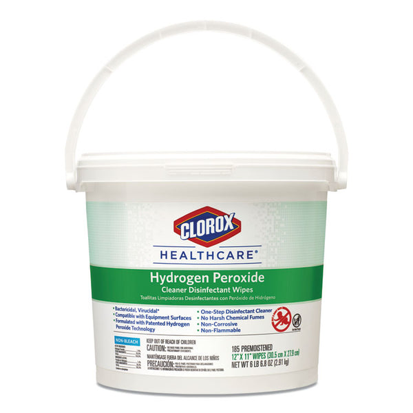 Clorox Healthcare® Hydrogen Peroxide Cleaner Disinfectant Wipes, 11 x 12, Unscented, White, 185/Canister, 2 Canisters/Carton (CLO30826)