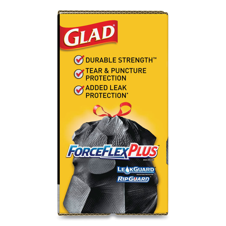 Glad® ForceFlexPlus Drawstring Large Trash Bags, 30 gal, 1.05 mil, 30" x 32", Black, 70/Box (CLO70358)