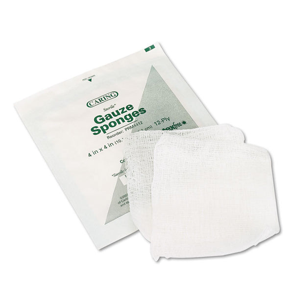 Medline Caring Woven Gauze Sponges, Sterile, 12-Ply, 4 x 4, 1,200/Carton (MIIPRM4412)