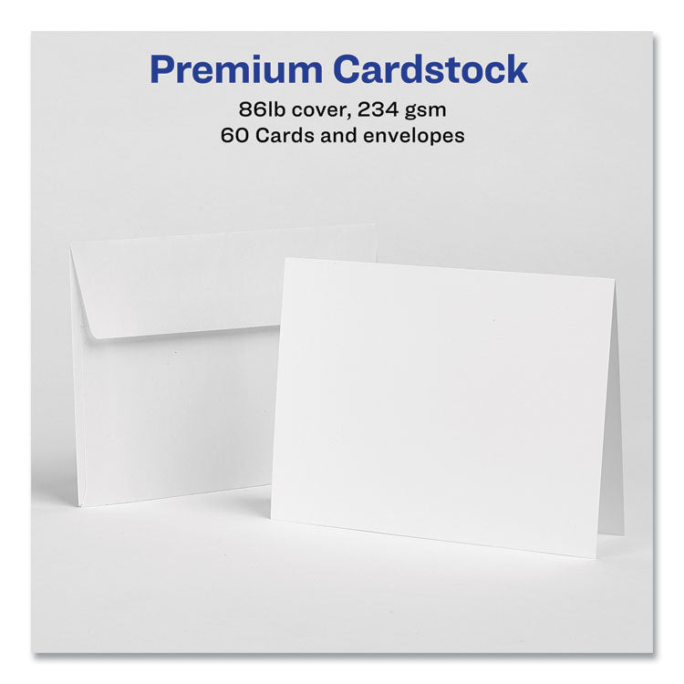 Avery® Note Cards with Matching Envelopes, Inkjet, 85 lb, 4.25 x 5.5, Matte White, 60 Cards, 2 Cards/Sheet, 30 Sheets/Pack (AVE8315) Each