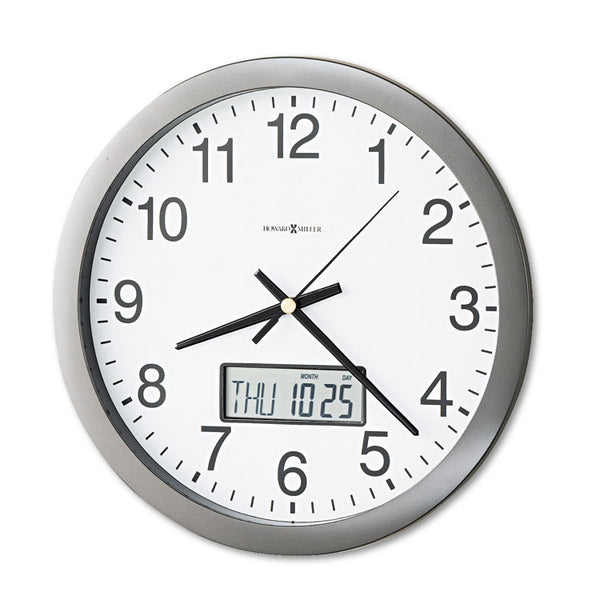 Howard Miller® Chronicle Wall Clock with LCD Inset, 14" Overall Diameter, Gray Case, 2 AA (sold separately) (MIL625195)