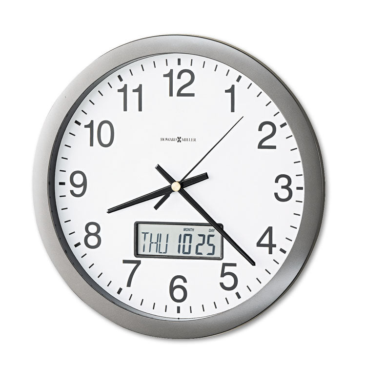 Howard Miller® Chronicle Wall Clock with LCD Inset, 14" Overall Diameter, Gray Case, 2 AA (sold separately) (MIL625195)