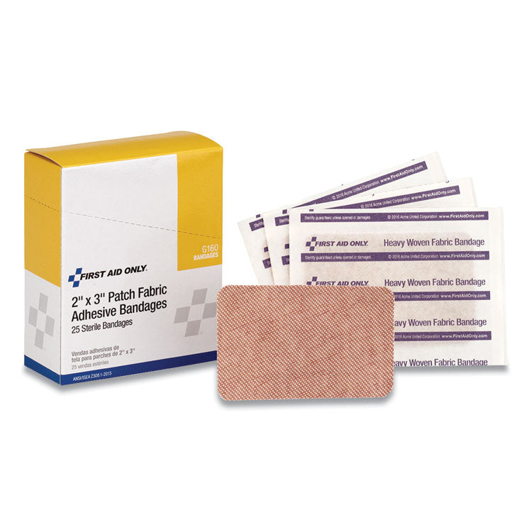 First Aid Only™ Heavy Woven Adhesive Bandages, Strip, 2 x 3, 25/Box (FAOG160) Box of 25