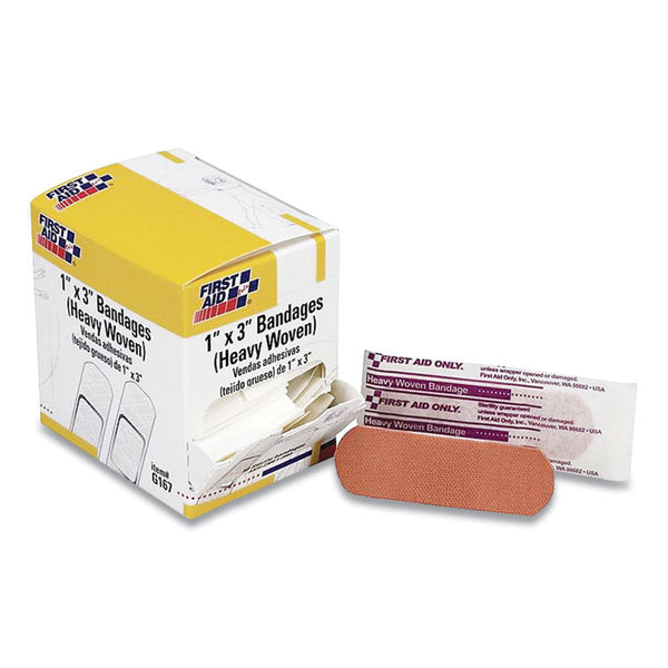 First Aid Only™ Heavy Woven Adhesive Bandages, Strip, 1 x 3, 50/Box (FAOG167)