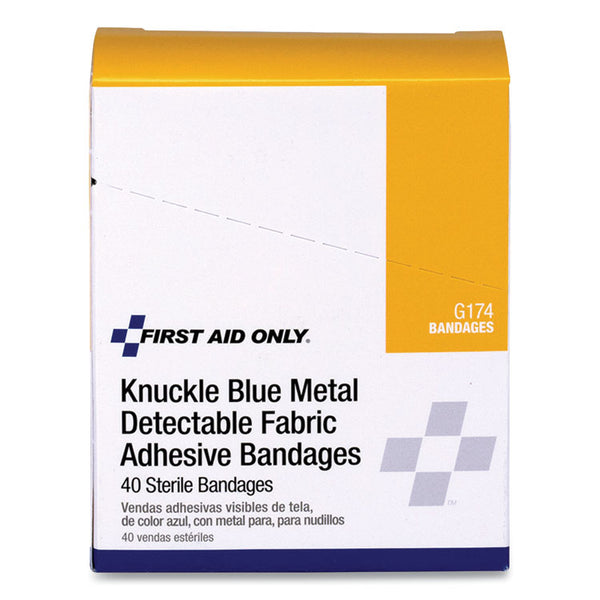 First Aid Only™ Blue Metal Detectable Fabric Adhesive Bandages, Four-Wing Knuckle, 1.5 x 3, 40/Box (FAOG174) Box of 6