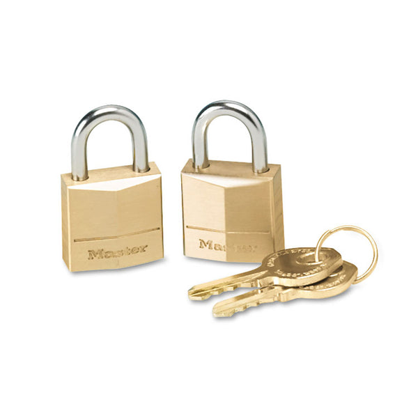 Master Lock® Three-Pin Brass Tumbler Locks, 0.75" Wide, 2 Locks and 2 Keys, 2/Pack (MLK120T) Pack of 2