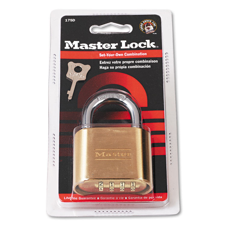 Master Lock® Resettable Combination Padlock, 2" Wide, Brass (MLK175D) Each