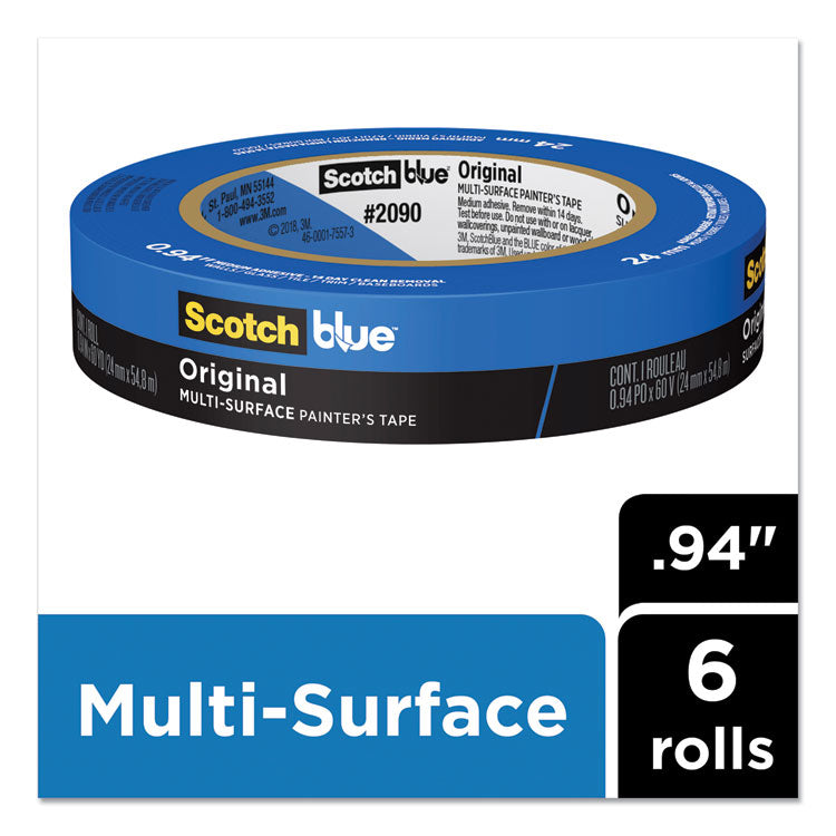 ScotchBlue™ Original Multi-Surface Painter's Tape, 3" Core, 0.94" x 60 yds, Blue, 6/Pack (MMM209024EVP) Pack of 6