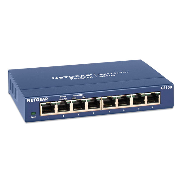 NETGEAR® Unmanaged Gigabit Ethernet Switch, 16 Gbps Bandwidth, 192 KB Buffer, 8 Ports (NGRGS108400NAS) Each