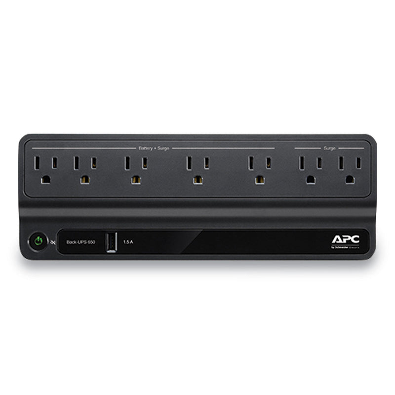 APC® BN650M1 Back-UPS 650 VA Battery Backup System, 7 Outlets, 650 VA, 490 J (SEUBVN650M1) Each