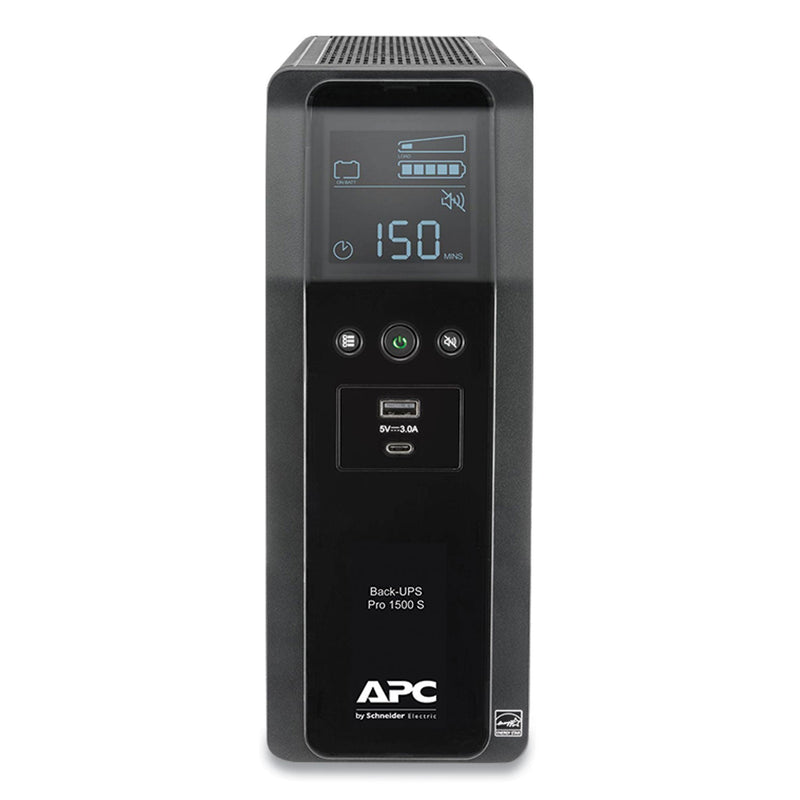 APC® BR1500MS Back-UPS PRO BR Series SineWave Battery Backup System, 10 Outlets, 1,500 VA, 1,080 J (SEUBR1500MS)