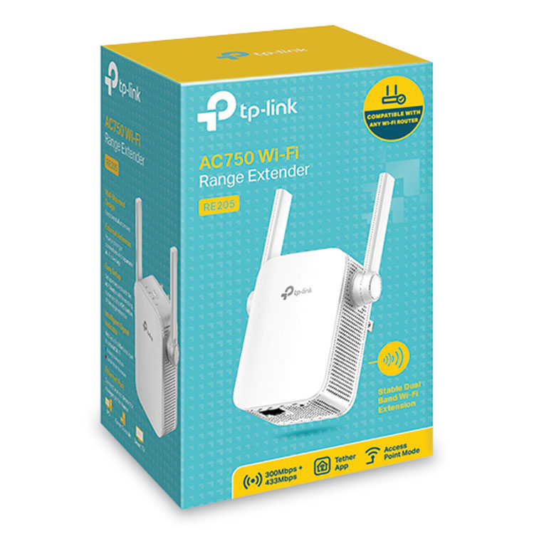 TP-Link RE205 AC750 Wi-Fi Range Extender, 1 Port, Dual-Band 2.4 GHz/5 GHz (TPLRE205) Each