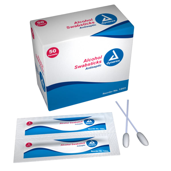 Dynarex® Impregnated Swabstick 70% Strength Isopropyl Alcohol Individual Packet NonSterile (768924_BX) 50/BX