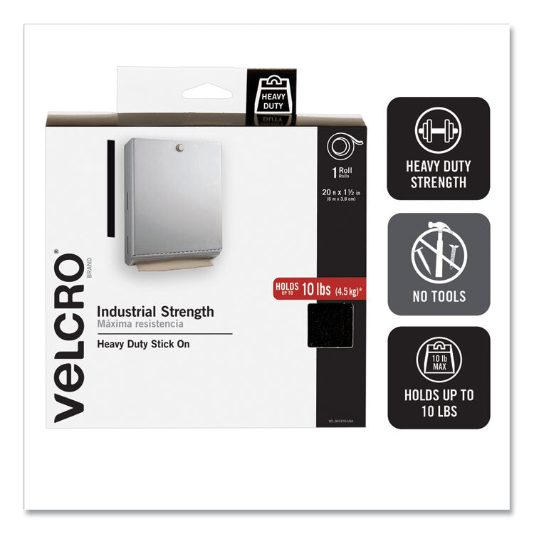 VELCRO® Brand Industrial-Strength Heavy-Duty Fasteners with Dispenser Box, 2" x 15 ft, Black (VEK90197) 1 Roll