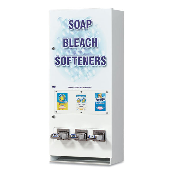 Vend-Rite Coin-Operated Soap Vender, 3-Column, 16.25 x 9.5 x 37.75, White/Blue (VEN394100) Each