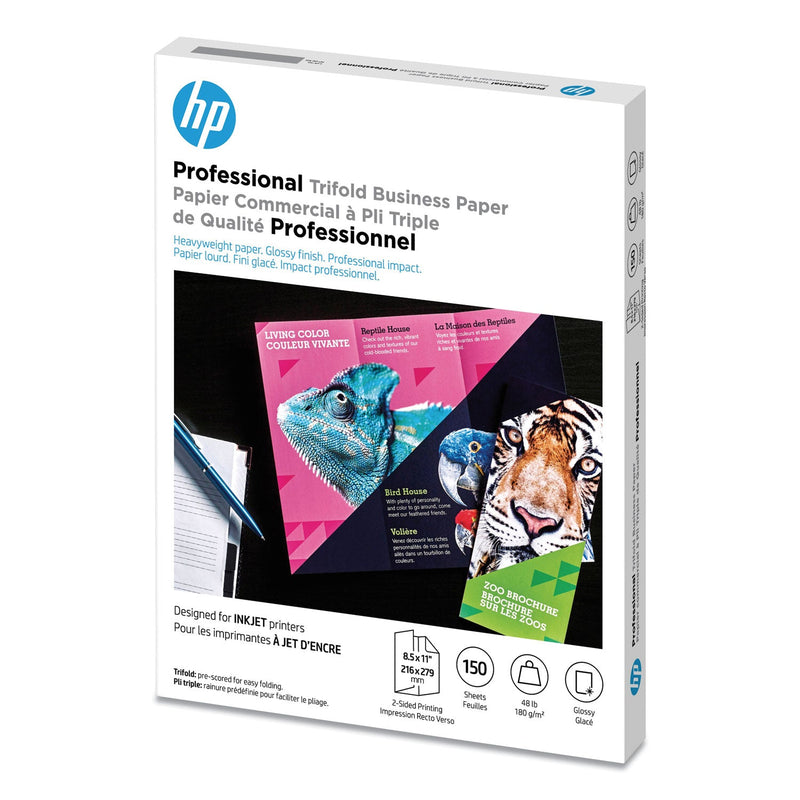 HP Professional Trifold Business Paper, 48 lb Bond Weight, 8.5 x 11, Glossy White, 150/Pack (HEW4WN12A)