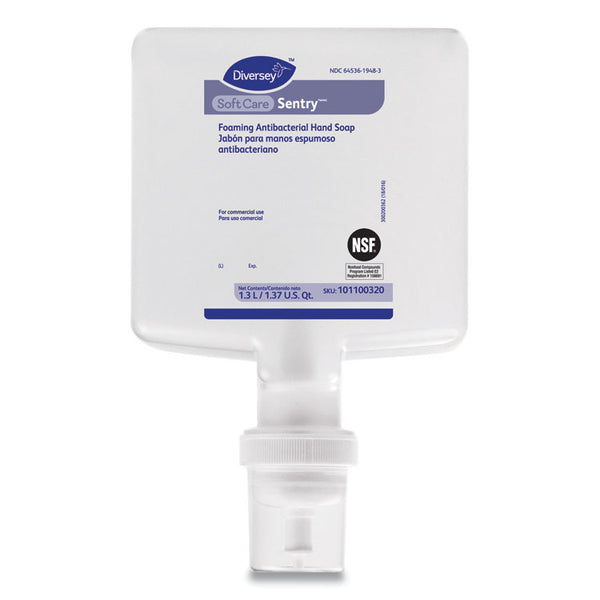 Diversey™ Soft Care Sentry Foaming Antibacterial Hand Soap, Fragrance-Free, 1.3 L Cartridge Refill, 6/Carton (DVO101100320)
