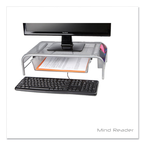Mind Reader Raise Metal Mesh Monitor Stand with Drawer, 20" x 12" x 5.75", Silver, Supports 25 lbs (EMSMMSIL) Each