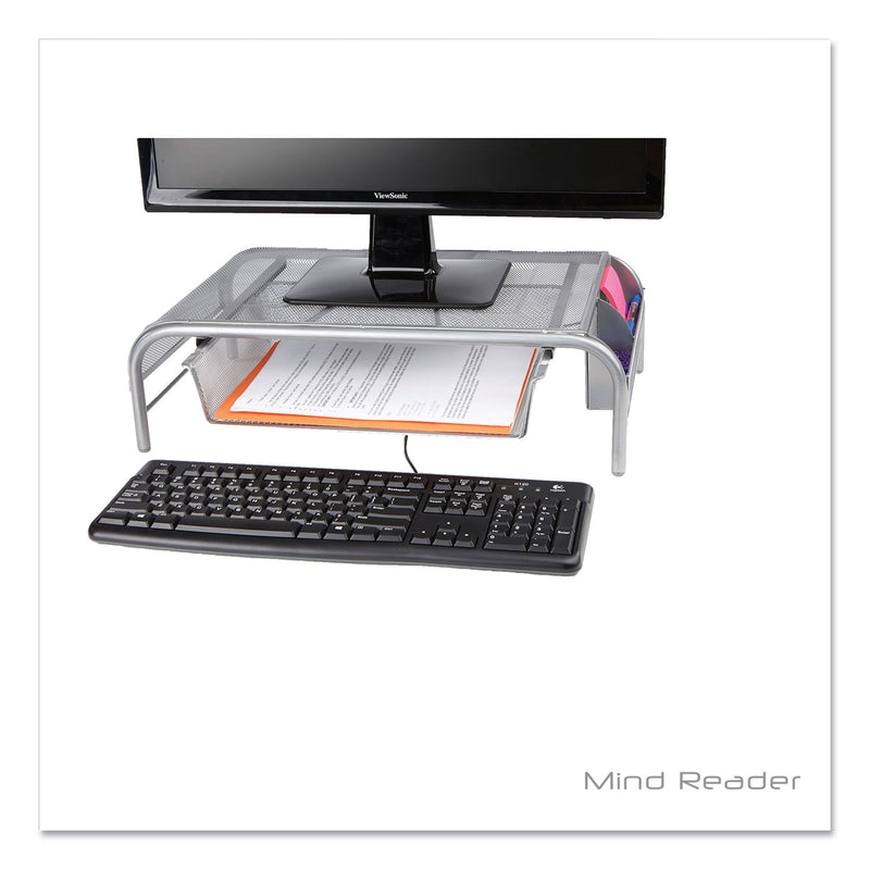 Mind Reader Raise Metal Mesh Monitor Stand with Drawer, 20" x 12" x 5.75", Silver, Supports 25 lbs (EMSMMSIL) Each