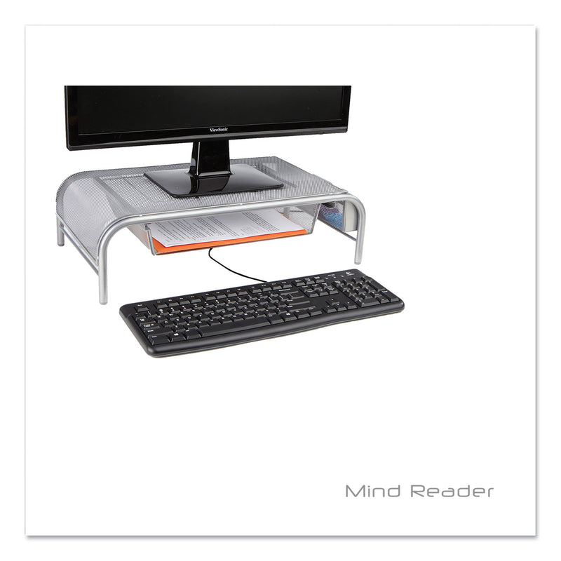 Mind Reader Raise Metal Mesh Monitor Stand with Drawer, 20" x 12" x 5.75", Silver, Supports 25 lbs (EMSMMSIL) Each