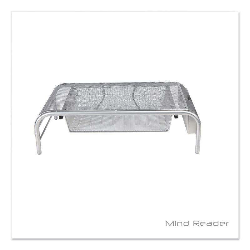 Mind Reader Raise Metal Mesh Monitor Stand with Drawer, 20" x 12" x 5.75", Silver, Supports 25 lbs (EMSMMSIL) Each