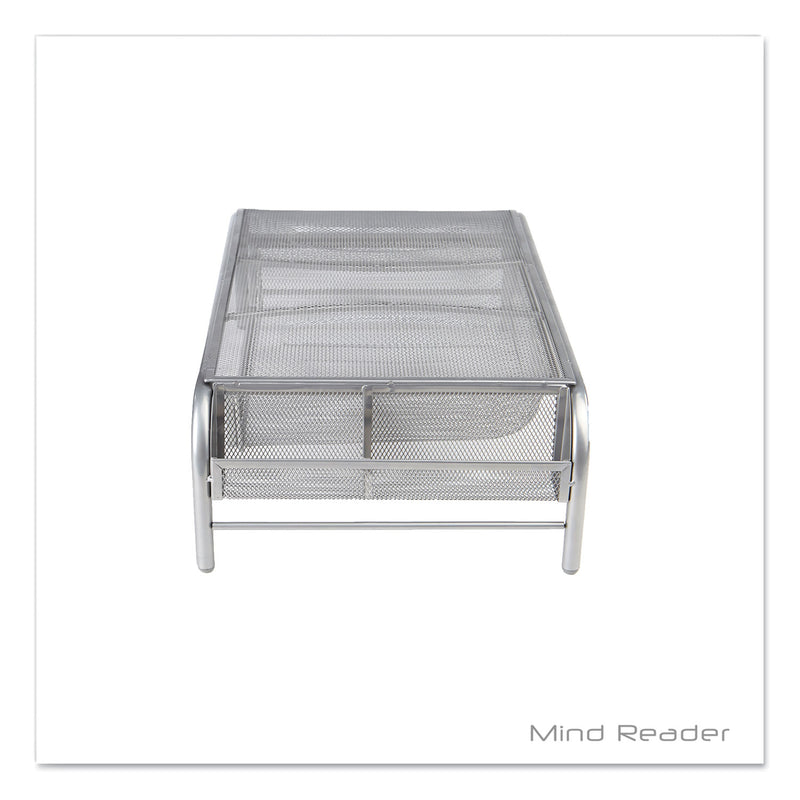 Mind Reader Raise Metal Mesh Monitor Stand with Drawer, 20" x 12" x 5.75", Silver, Supports 25 lbs (EMSMMSIL) Each