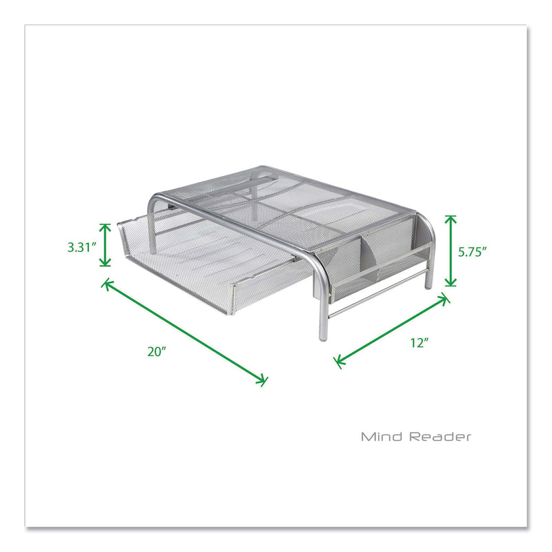Mind Reader Raise Metal Mesh Monitor Stand with Drawer, 20" x 12" x 5.75", Silver, Supports 25 lbs (EMSMMSIL) Each