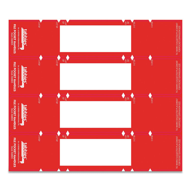 Tabbies® File Pocket Handles, 9.63 x 2, Red/White, 4/Sheet, 12 Sheets/Pack (TAB68805) Pack of 48