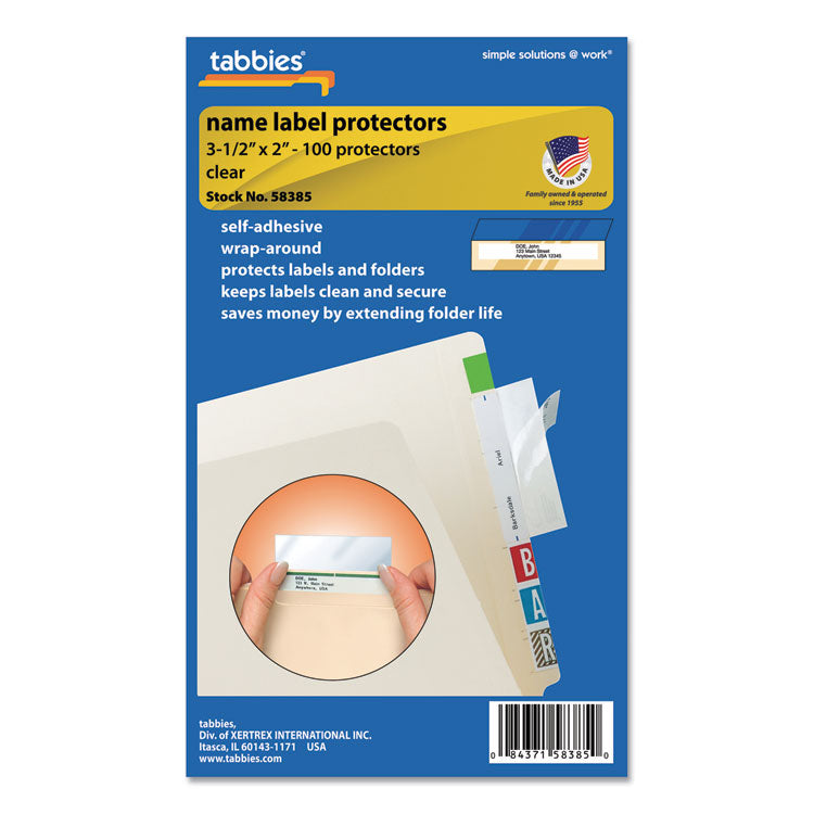 Tabbies® Self-Adhesive Label/File Folder Protector, Top Tab, 3.5 x 2, Clear, 500/Box (TAB58385) Box of 100