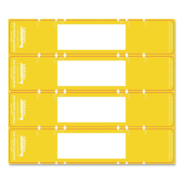 Tabbies® File Pocket Handles, 9.63 x 2, Yellow/White, 4/Sheet, 12 Sheets/Pack (TAB68801) Pack of 48