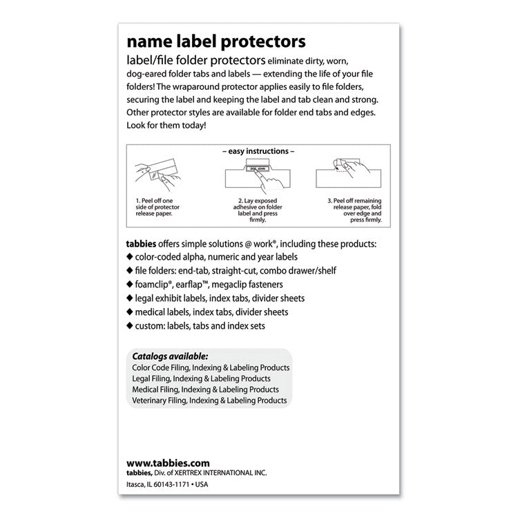 Tabbies® Self-Adhesive Label/File Folder Protector, Top Tab, 3.5 x 2, Clear, 500/Box (TAB58385) Box of 100