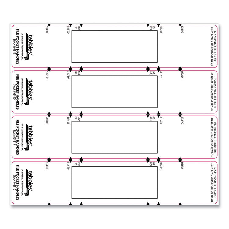 Tabbies® File Pocket Handles, 9.63 x 2, White, 4/Sheet, 12 Sheets/Pack (TAB68815) Pack of 48