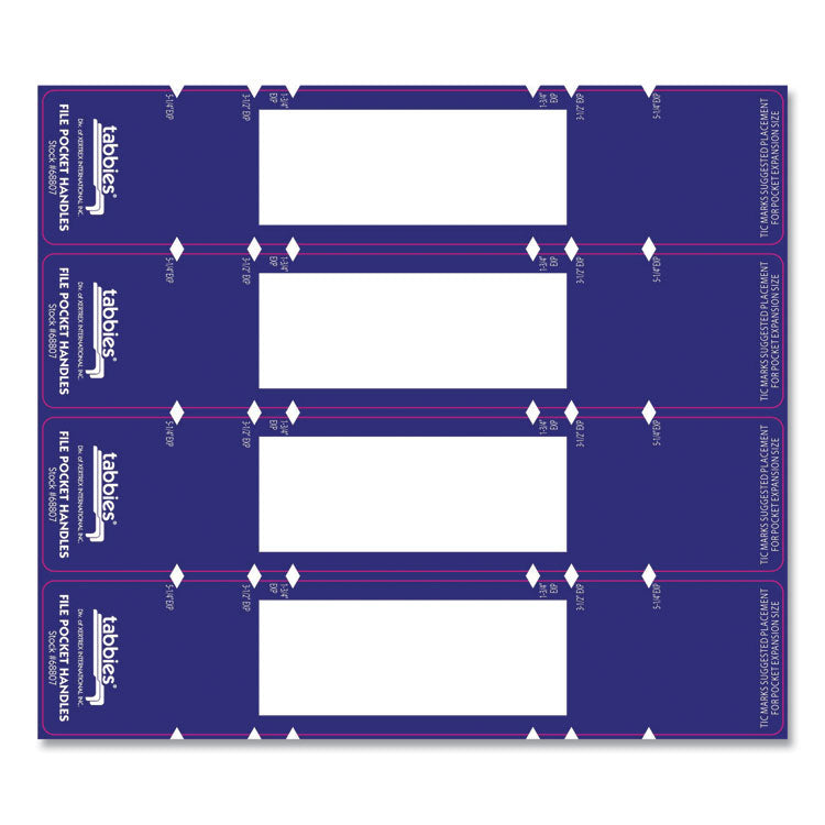 Tabbies® File Pocket Handles, 9.63 x 2, Dark Blue/White, 4/Sheet, 12 Sheets/Pack (TAB68807) Pack of 48