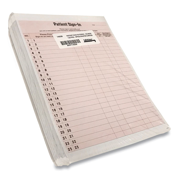 Tabbies® Patient Sign-In Label Forms, Two-Part Carbon, 8.5 x 11.63, Salmon Sheets, 125 Forms Total (TAB14530) Pack of 125